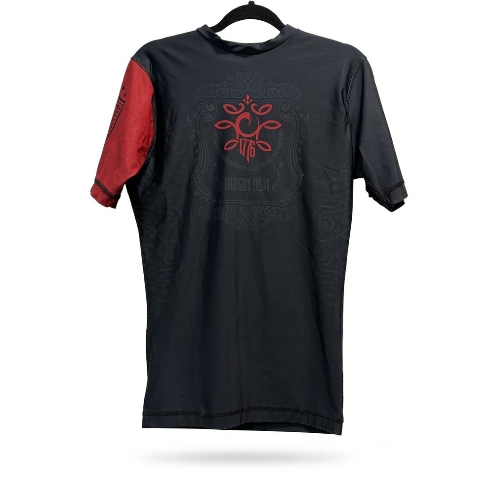 Origin USA 1776 Rash Guard Mens Large Black Red BJJ MMA Compression Shirt